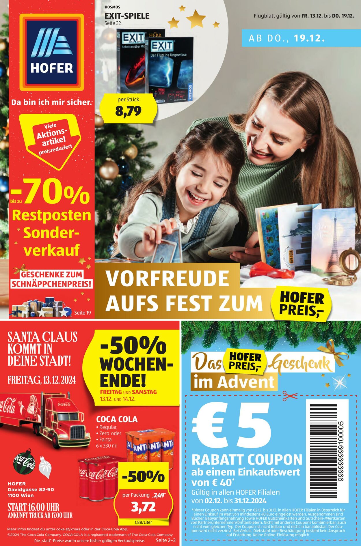 Prospekt Hofer - Angebote gültig ab Freitag, 13.12., Montag, 16.12. und Donnerstag, 19.12.2024. 13 Dez, 2024 - 19 Dez, 2024