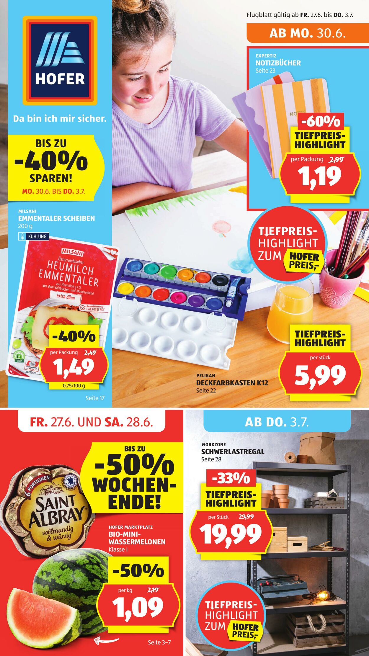 Prospekt Hofer - Angebote gültig ab Freitag, 27.06., Montag 30.06. und Mittwoch, 03.07.2025. 27 Jun, 2025 - 3 Jul, 2025