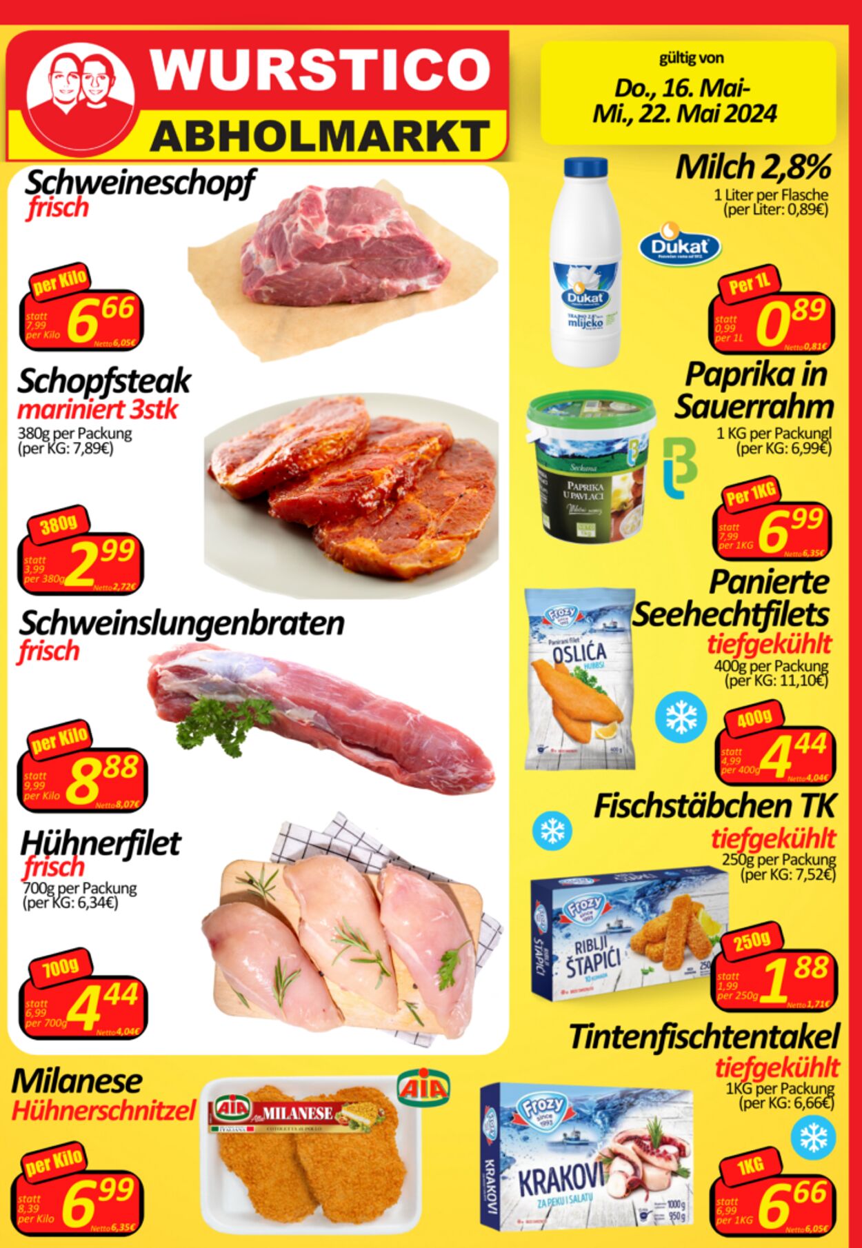Prospekt Wurstico - Wurstico Abholmarkt – Wurst, Fleischwaren und mehr zu FabrikspreisenAktuelle Angebote bei Wurstico 16 Mai, 2024 - 22 Mai, 2024