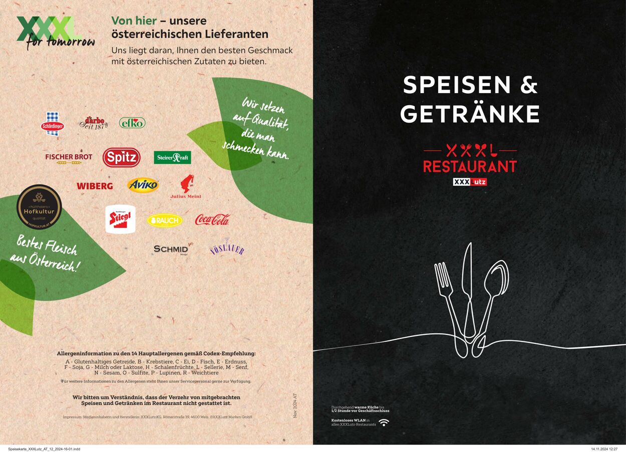 Prospekt XXXLutz - Aktuelle Speisekarte 22 Dez, 2024 - 5 Jän, 2025